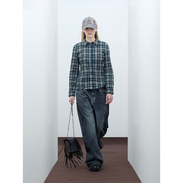 85-VIVA079 긱 무드 슬림핏 긴팔 체크 셔츠 그린