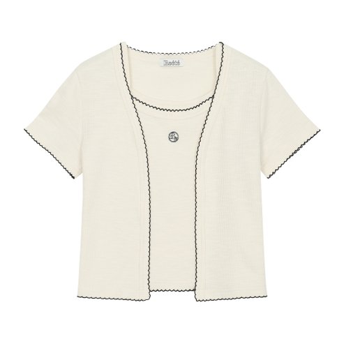 르샵블랑 민소매 저지 배색 카디건 세트 (U1F25JCD600)