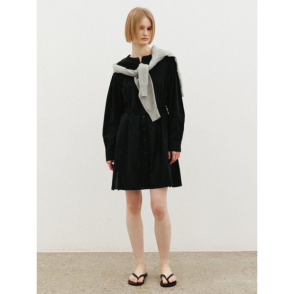 라운드넥 벨티드 셔츠 원피스_BLACK