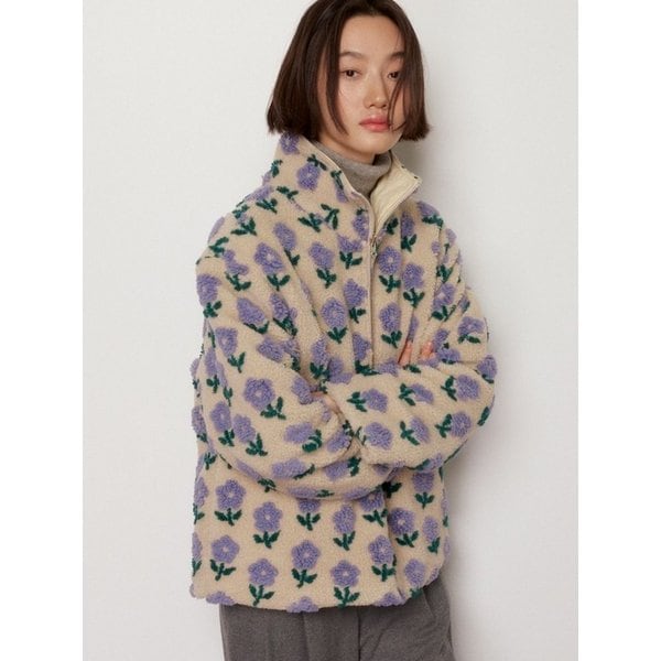 [2차]플라워 플리스 퀄팅 자켓 - 아이보리