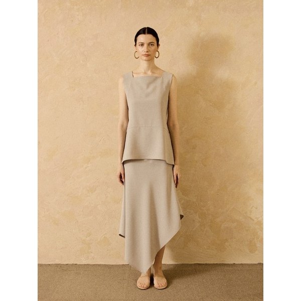 Oblique Asymmetric Midi Skirt Grey