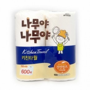 2겹 키친 타올 150매4롤 무형광 키친타월 잘풀리는집