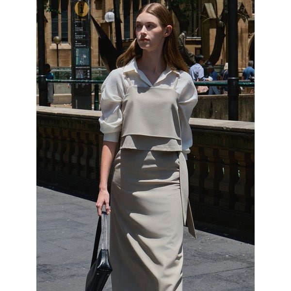 [세트] 투웨이 뷔스티에 + 타이 맥시 스커트 베이지 amr2253