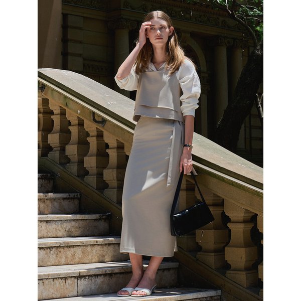 [세트] 투웨이 뷔스티에 + 타이 맥시 스커트 베이지 amr2253