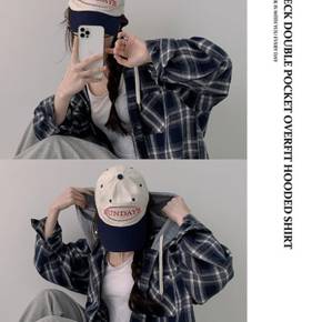 / 켈린 체크 포켓 오버핏 후드 셔츠 남방