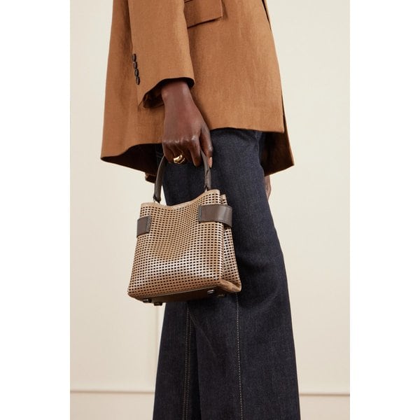 브루넬로쿠치넬리 에센스 스몰 비드 장식 퍼포레이티드 메탈릭 가죽 숄더백 46376663162997061