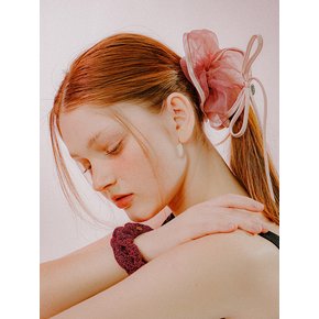 리본 트리밍 시스루 스크런치 (딥핑크)