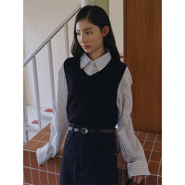 스프링 울 브이넥 베스트 - 블랙