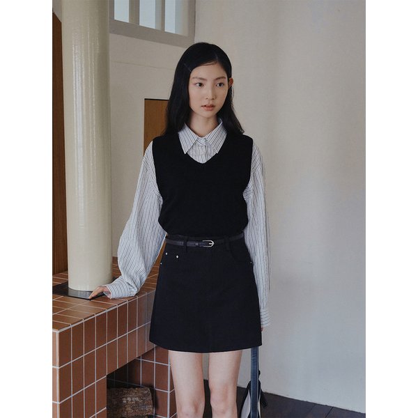 스프링 울 브이넥 베스트 - 블랙