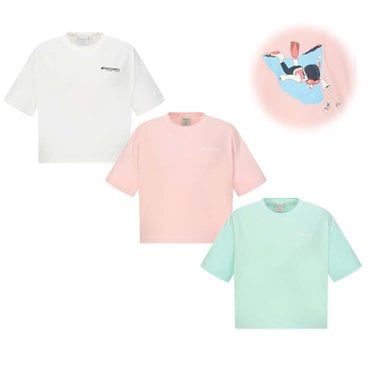 디스커버리 [24S/S] 여성 메인크루 백그래픽 크롭 워터 반팔티 DWSW76043