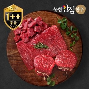 [농협안심한우][냉장] 1++등급(7이상) 한우 불고기400g+국거리400g