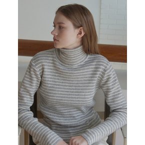Cashmere Stripe Turtleneck Knit - Grey