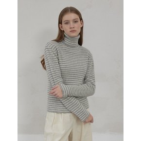 Cashmere Stripe Turtleneck Knit - Grey