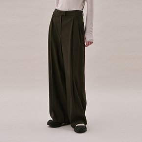 ITALIAN WOOL BLEND TUCKED PANTS_DARK KHAKI