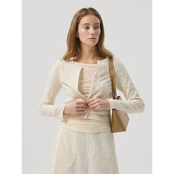 Selon Crinkle Cropped Cardigan_WHITE