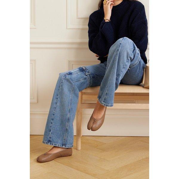 타비 스플릿 토 가죽 발레리나 플랫 베이지 1647597306835537