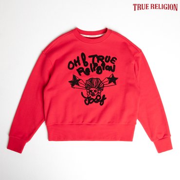 트루릴리젼 [TRUE RELIGION] 오버사이즈 로고 크루넥 맨투맨 티셔츠 레드