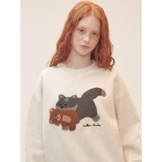 Cat biting Teddy bear Sweatshirt AMM1208 (Oatmeal)