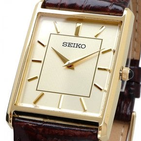 SEIKO 손목시계 맨즈 스퀘어 디자인 쿼츠 SWR064 샴페인 골드 다이얼×브라운 레더