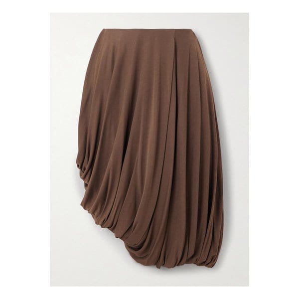 비대칭 플리츠 개더 저지 스커트 브라운 46376663162915161