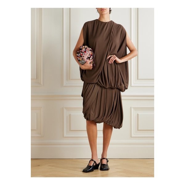 비대칭 플리츠 개더 저지 스커트 브라운 46376663162915161