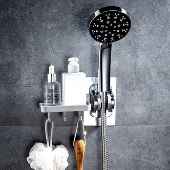 엘홈 매직접착 샤워기둥선반 겸용 샤워기걸이 욕실선반 비누받침 수전선반