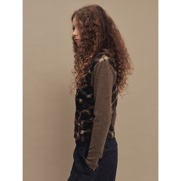 라비린스 체크 셔링 탑 카키