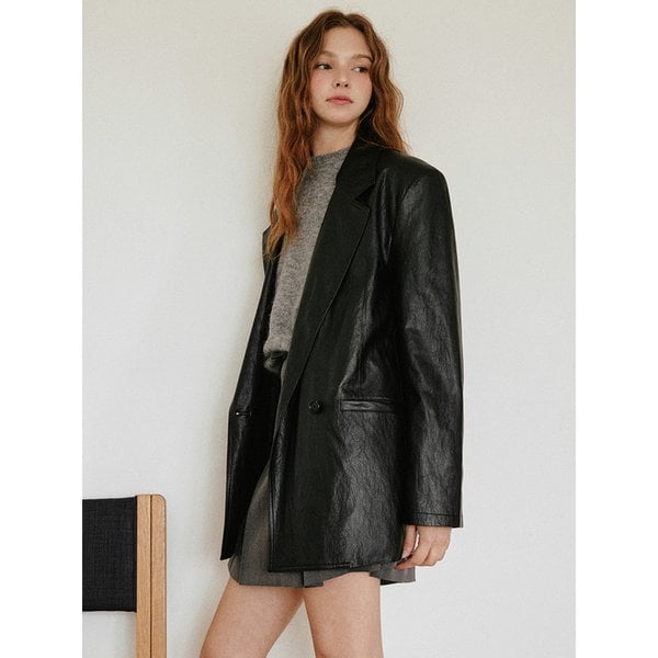 신세틱 레더 오버핏 자켓 [블랙]