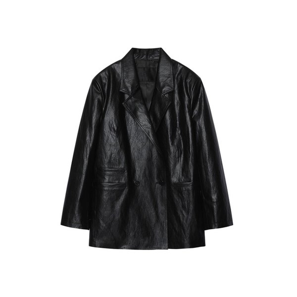 신세틱 레더 오버핏 자켓 [블랙]