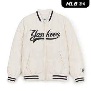 MLB [코리아공식] 바시티 앞판 컬시브 립 중량 숏패딩 NY (D.Cream)