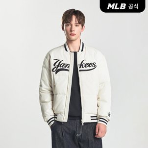 MLB [엠엘비코리아공식] 바시티 앞판 컬시브 립 중량 숏패딩 NY (D.Cream)