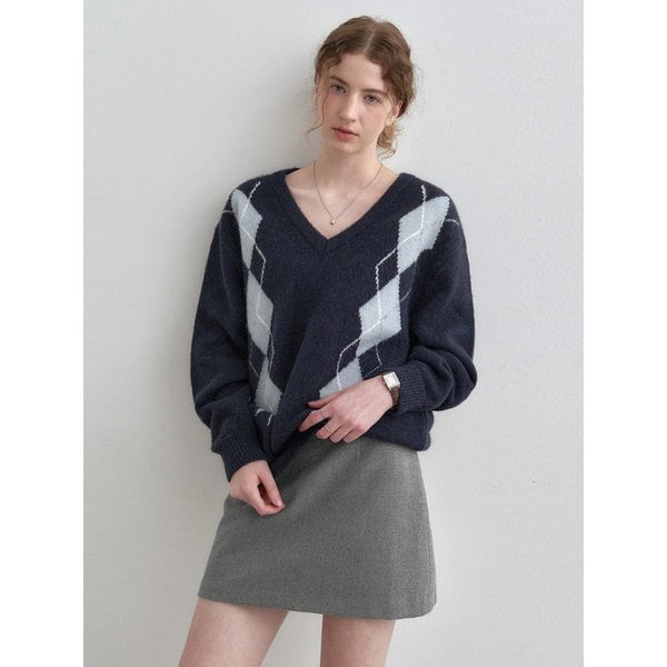 아가일 브이넥 오버핏 울 니트 네이비 MDKT116NAVY