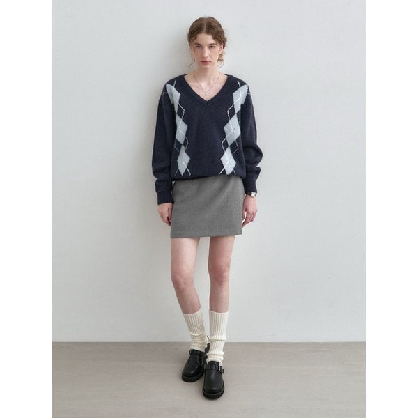 아가일 브이넥 오버핏 울 니트 네이비 MDKT116NAVY