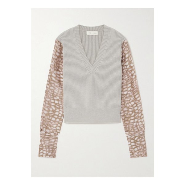 골지 니트 프린트 새틴 스웨터 라이트 그레이 1647597356816828