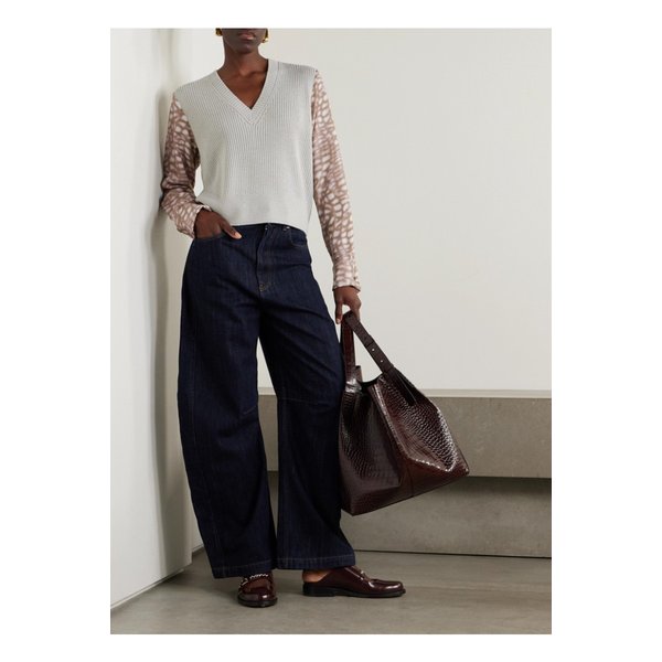 골지 니트 프린트 새틴 스웨터 라이트 그레이 1647597356816828