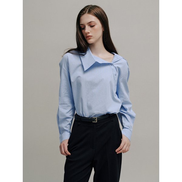 NESIS unbalance slant shirt_blue stripe