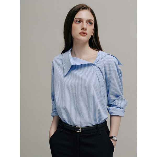 NESIS unbalance slant shirt_blue stripe