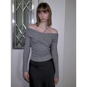Cross Off Shoulder Knit [Gray]