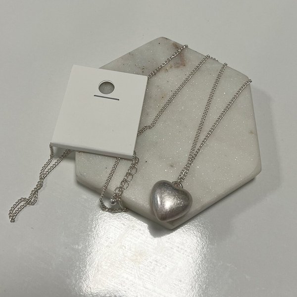 [옷자락] 여자 통통하트 펜던트 체인 포인트 무광 롱 목걸이