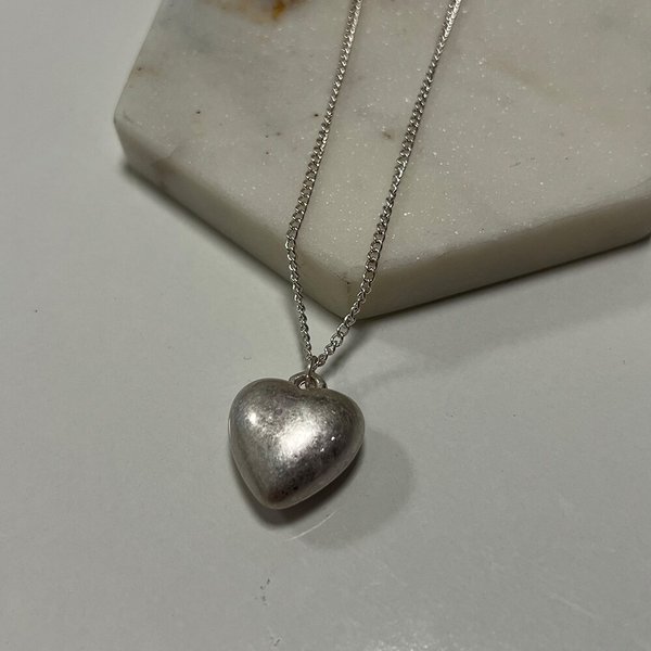 [옷자락] 여자 통통하트 펜던트 체인 포인트 무광 롱 목걸이