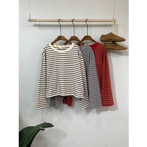 (오버사이즈)노나 스트라이프 밑단 스트링 긴팔 티셔츠 3color