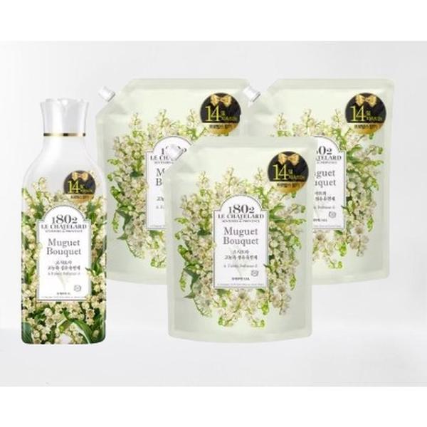 확대된 대표 르샤트라 고 농축 섬유유연제 1L 용기 1개 + 1.6L 파우치 3개 ( 뮤게 부케)(1)