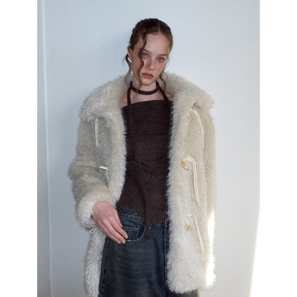 Duffle Fur Half Coat, Cream