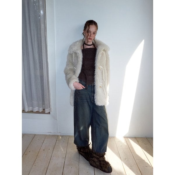 Duffle Fur Half Coat, Cream