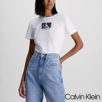 Calvin Klein 캘빈클라인진스 슬림 오가닉 반팔티 화이트 여성 코튼 로고 티셔츠 J20J221631YAF