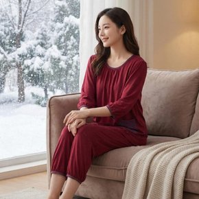 [옷자락] 여자 데일리 루즈핏 칠부 소매 편안한 홈웨어 세트