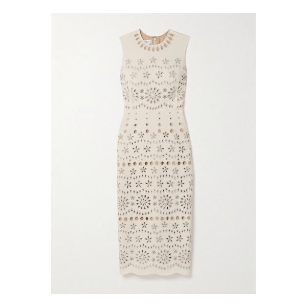 오스카 드 라 렌타 크리스털 장식 브로드리 앙글레즈 크레이프 미디 드레스 1647597332275343