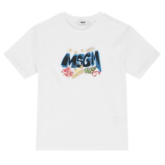 MSGM 키즈 여성 그래피티 로고 프린팅 티셔츠 24SS 화이트 S4MSJBTH274 001