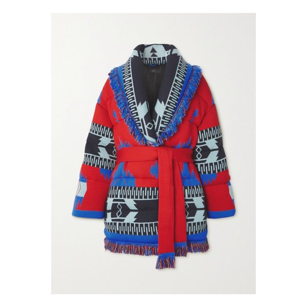 아이콘 벨트 프린지 퀼팅 울 자카드 다운 재킷 레드 45666037504920768