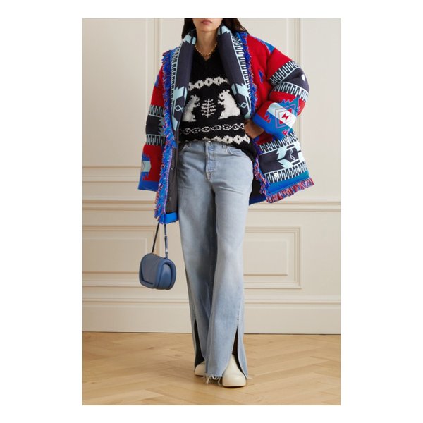 아이콘 벨트 프린지 퀼팅 울 자카드 다운 재킷 레드 45666037504920768